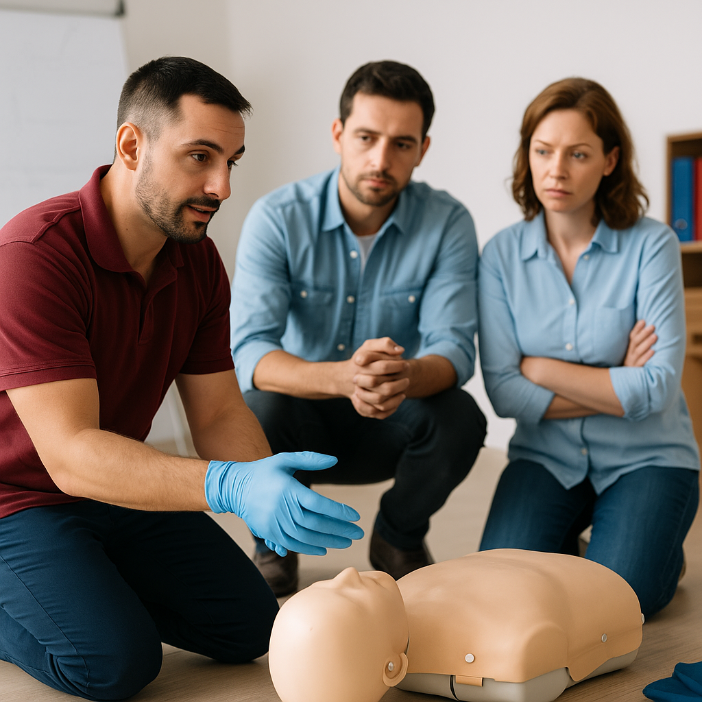 Instructor demonstrating CPR during Advanced First Aid HLTAID014 training in Sydney, showing practical skills covered in what you learn in an advanced first aid course.