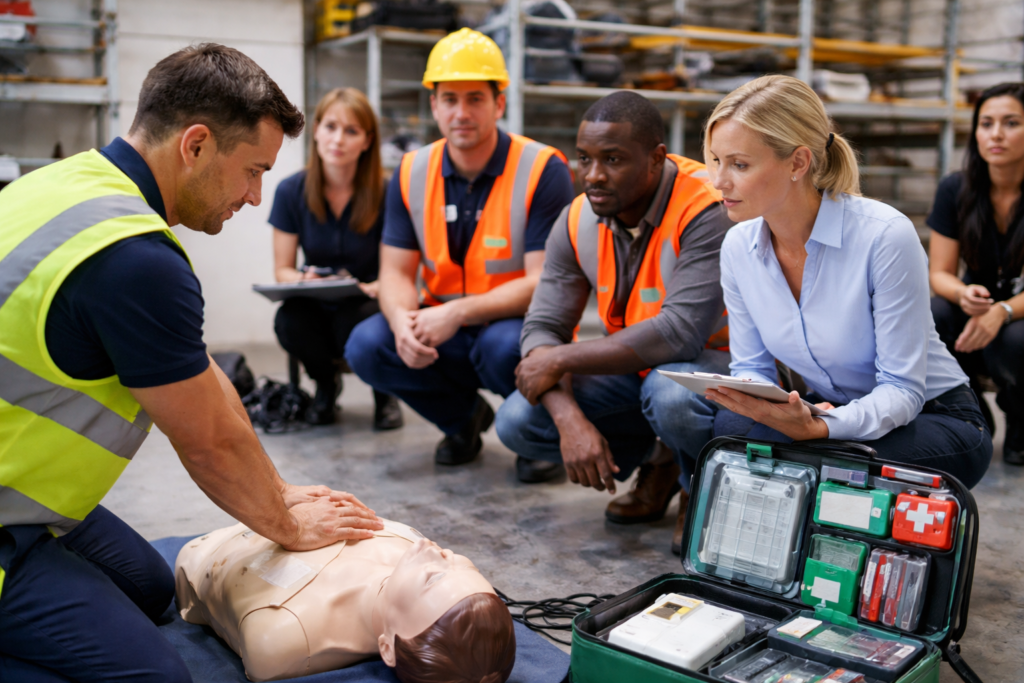 First aid and CPR training session demonstrating WHS obligations for NSW employers in a workplace setting